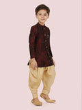 Maroon Jacquard KurtaSet with Long Sleeve Kurta & Pant style Pyjama For Boys