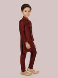 Maroon Sequence Jacket Kurta Set with Long Sleeve Kurta & Pant style Pyjama For Boys