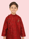 Marron Jacquard Kurta Set with Long Sleeve Kurta & Pant style Pyjama For Boys