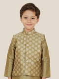 Olive Jacquard Jacket Kurta Set with Long Sleeve Kurta & Pant style Pyjama For Boys