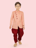 Peach Jacquard KurtaSet with Long Sleeve Kurta & Pant style Pyjama For Boys