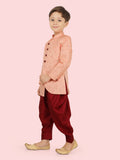 Peach Jacquard KurtaSet with Long Sleeve Kurta & Pant style Pyjama For Boys