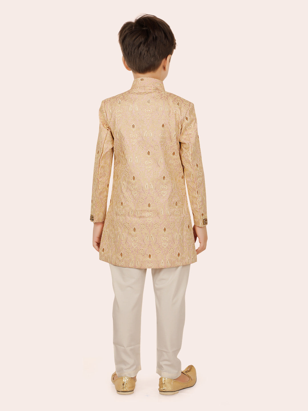 Pink Embroidery Sherwani Set with Long Sleeve Kurta & Pant style Pyjama For Boys