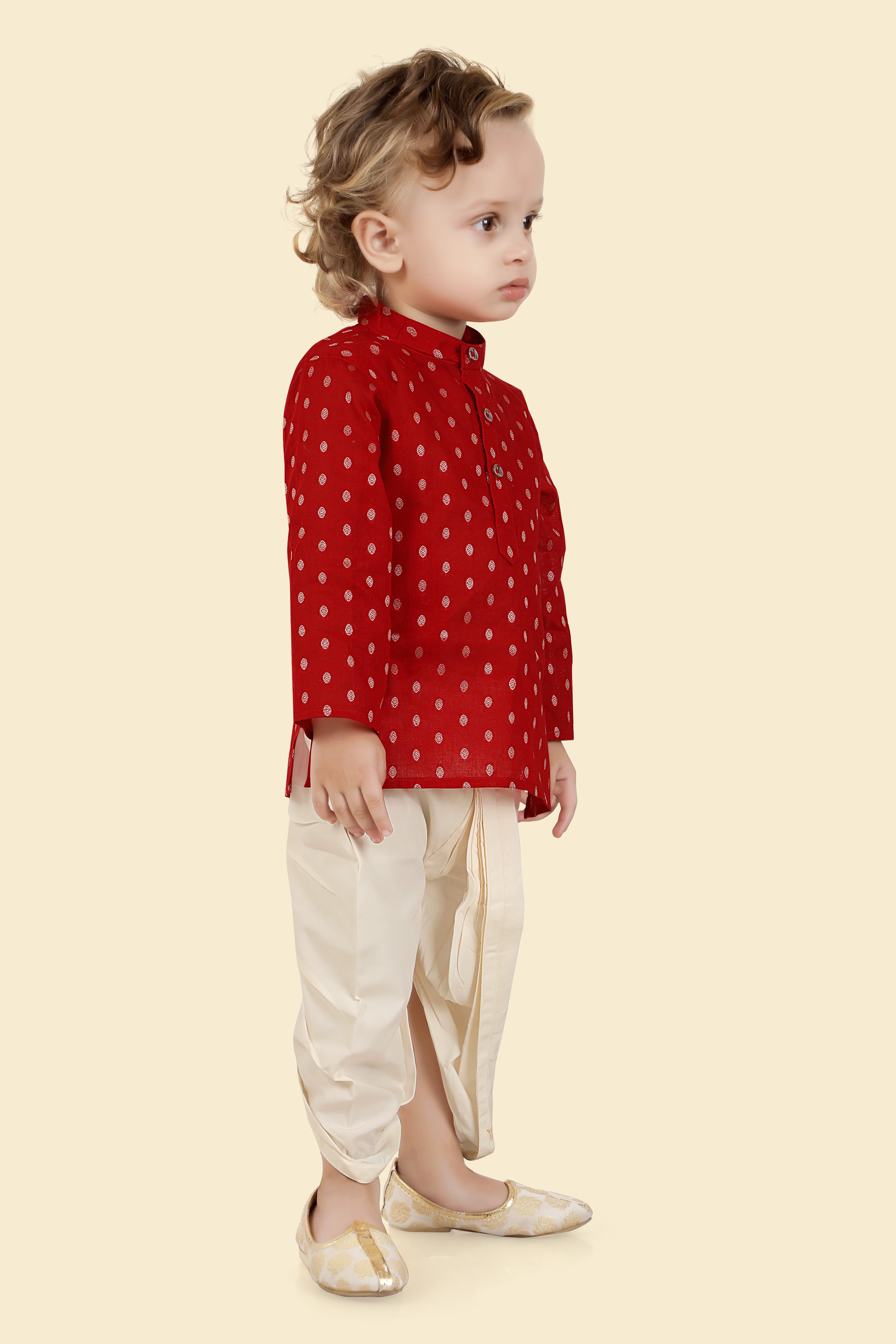 Vibrant Red Indian Kurta Set for Infants & Young boys