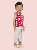 Rani CottonMotif Printed  slevless kurta Set & Dhoti Style Bottom For Boys