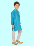 T.Blue Cotton KurtaSet with Long Sleeve Kurta & Pant style Pyjama For Boys