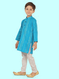 T.Blue Cotton KurtaSet with Long Sleeve Kurta & Pant style Pyjama For Boys