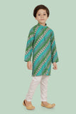 Cgreen  bandhani print Kurta Set with Long Sleeve Kurta & Pant style Pyjama for Boys