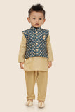 Blue Motif  Jacket Kurta Set with Long Sleeve Kurta & Pant style Pyjama for Boys