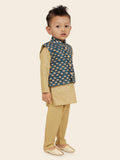 Blue Motif  Jacket Kurta Set with Long Sleeve Kurta & Pant style Pyjama for Boys