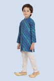 Blue Bandhani Print Long Sleeve Kurta With Pyjama Pant for Boys