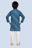 Blue Bandhani Print Long Sleeve Kurta With Pyjama Pant for Boys