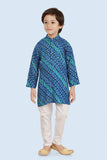 Blue Bandhani Print Long Sleeve Kurta With Pyjama Pant for Boys