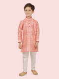 Pink Printed  Kurta Set with Long Sleeve Kurta & Pant style Pyjama For Boys