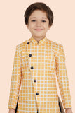 Gold Cotton Printed Indo Western Set with Long Sleeve Kurta & Pant style For Boys