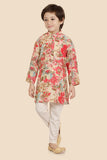 Pink Cotton Printed Kurta Set with Long Sleeve Kurta & Pant style Pyjama For Boys