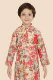 Pink Cotton Printed Kurta Set with Long Sleeve Kurta & Pant style Pyjama For Boys