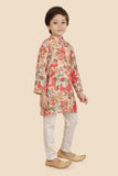 Pink Cotton Printed Kurta Set with Long Sleeve Kurta & Pant style Pyjama For Boys