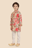 Pink Cotton Printed Kurta Set with Long Sleeve Kurta & Pant style Pyjama For Boys