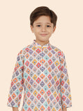 White Printed Kurta Set with Long Sleeve Kurta & Pant Style bottom For Boys